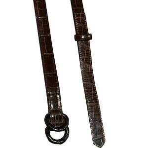 Vintage Harken Brown Leather Croc Skinny Belt